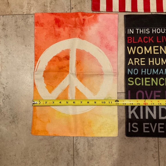 Lot of 3 Hanging Banner Flags Peace Sign American Flag Kindness Equal Rights - Picture 6 of 7